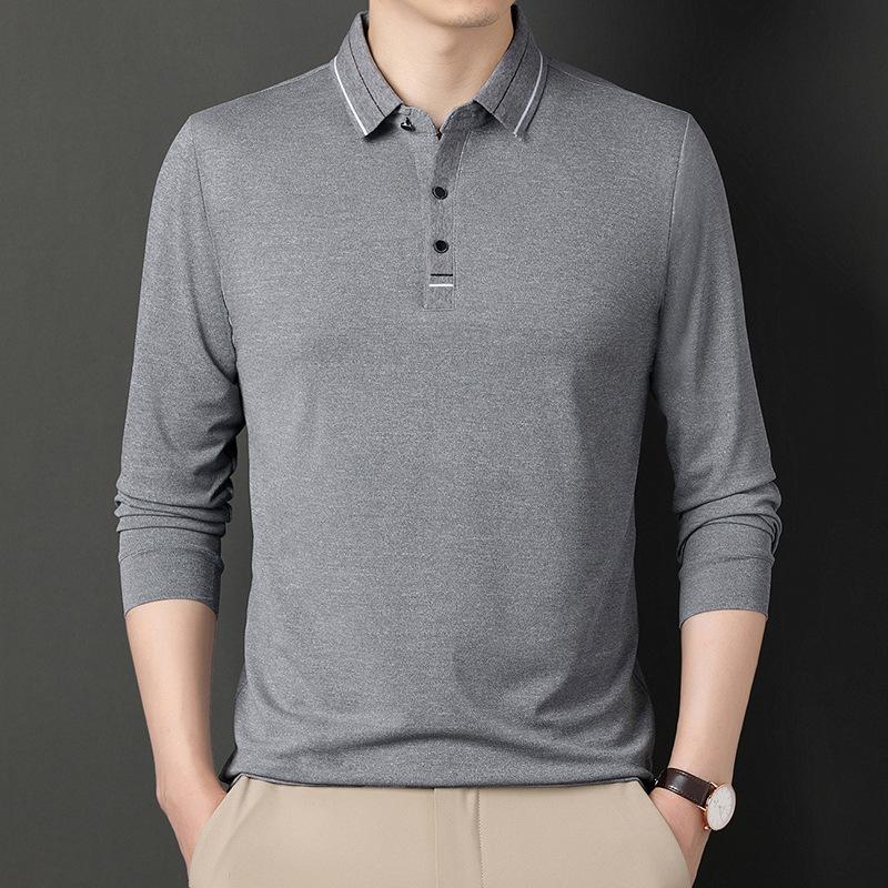 Autumn New Long-T-Shirt Men's Lapel Polo Shirt Youth Business Slim Fit