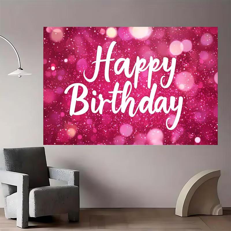 2D Pink Birthday Banner, Glitter Bokeh Party & Live Background