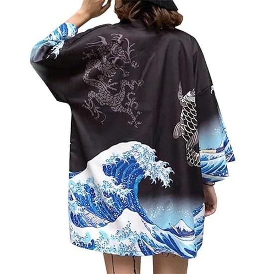 TOUFEIYUAN Japanese-style Happi Kimono Hanten Half Coat Festival Costume Sun Protection Long Sleeve Fox Sakura Grand Ceremony Mikoshi Event Mens Shawl