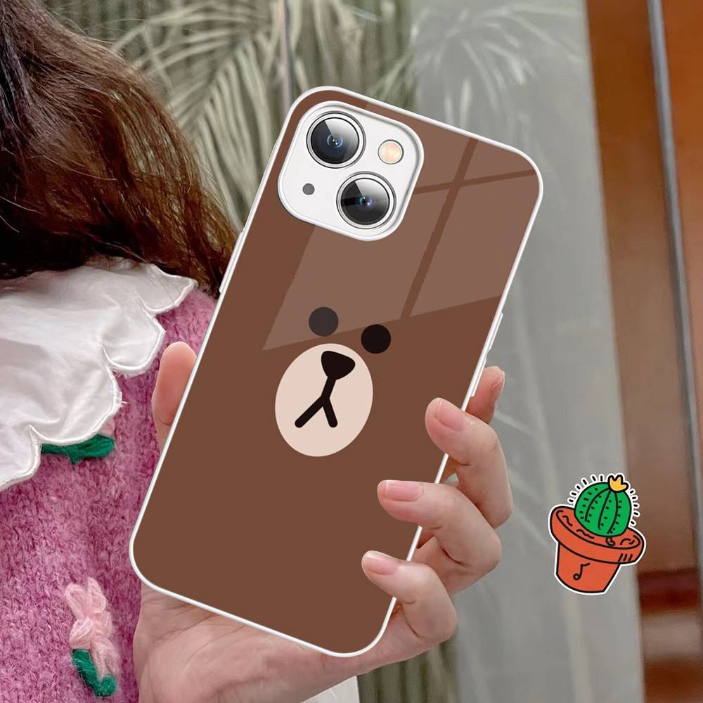 B-BrownS Bear C-ConyS Phone Case Tempered Glass For iphone 14 13 12 11 Pro Mini XS MAX 14Plus X XS XR Fundas