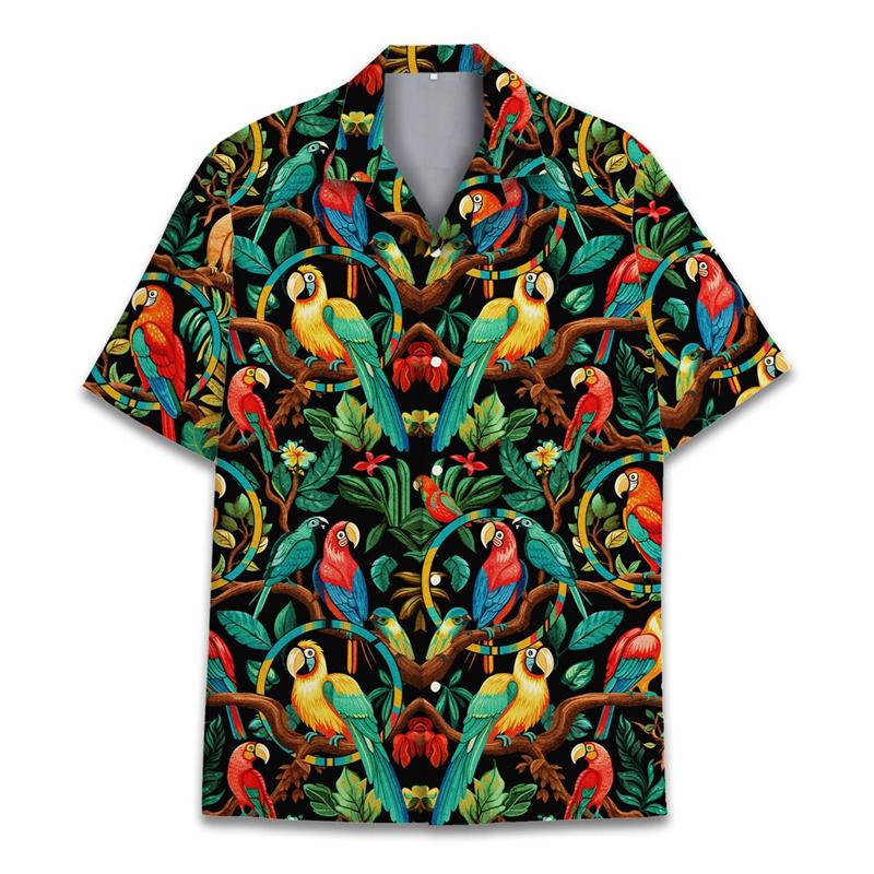 Hawaiian Men Shirt Animal parrot Graphic 3d Shirt For Men 2025 Summer Flower Print Hawaiian Shirts Beach Flower Men's Clothing