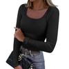 Women's  And Winter Slim Bottom T-shirt Fashion Casual Solid Color Square Neck Pullover Long Sleeve Top