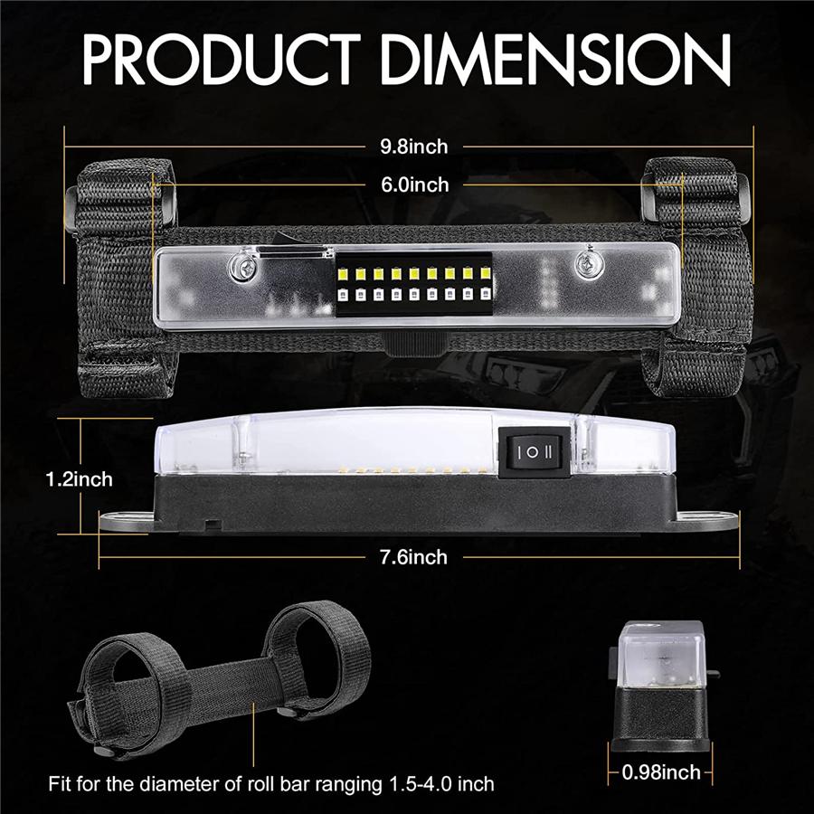 White & Green LED Roll Bar Mount Dome Light For UTV Can Am Polaris RZR Universal