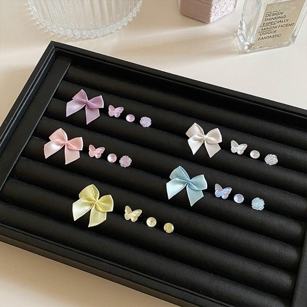 

Flower Bow Earrings Studs Crystal Luminous Camellia Ear Studs Balletcore Ribbon Earrings Unisex фиолетовый