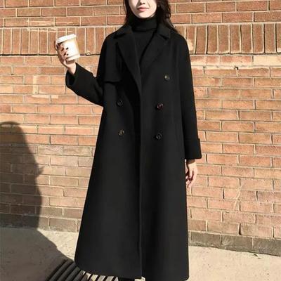 2026 Spring Winter New Lady Hepburn Style Premium Outerwear Slim Double Breasted Button Long Sleeve Woolen Coat Women M-6XL