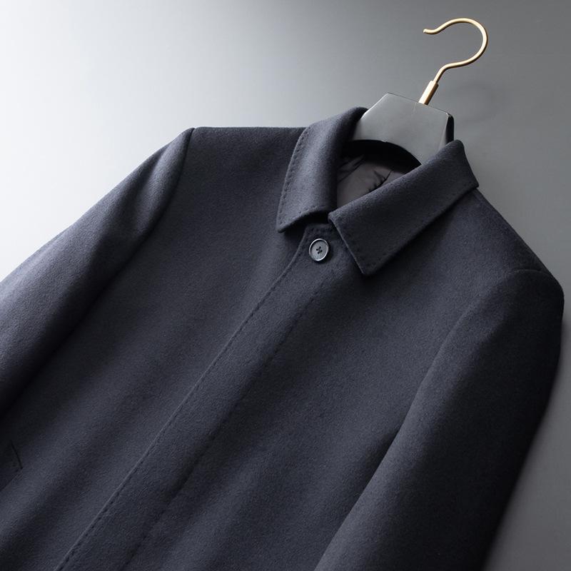 Mid-length Light Luxury Full Wool Thickened Cotton Wool Men's Lapel Wool Coat Autumn and Winter Thickened Down Lining Trendy