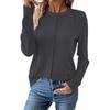2025 Women's Casual Long Sleeve Pleated Knit Top - Round Neck, Solid Color