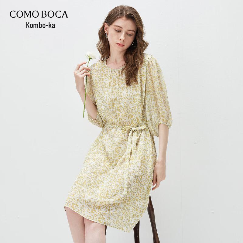 Kemon Boca Women s Mulberry Silk Printed Half-Sleeve Midi Dress with Belt XL