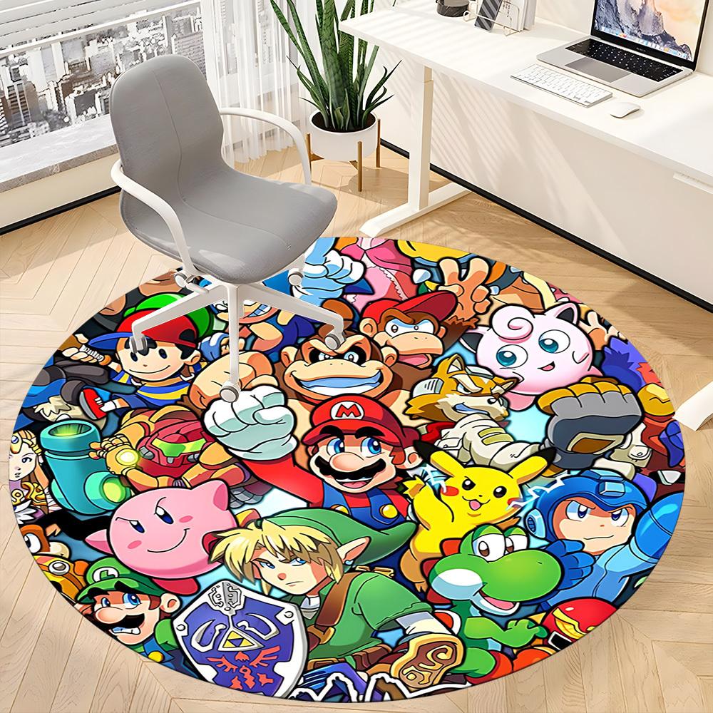 1pc Mario Gaming Characters Office Round Area Rug,  Under Office Chairs Bedroom Living Room Home Decor a0926200