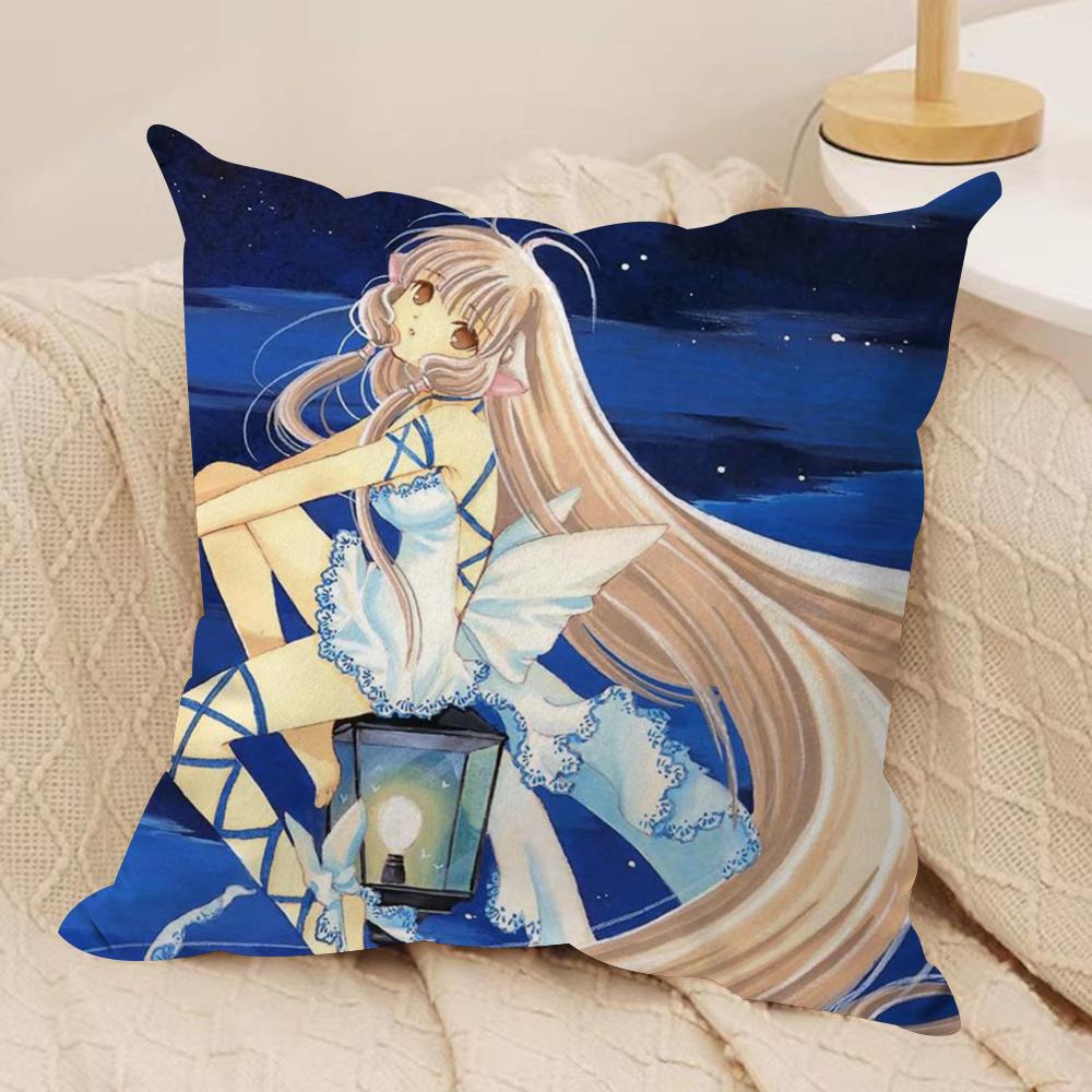 Classic Anime ChobitsS Cushion Cover Silky Short Plush Double-Sided Printed Pillow Case for Sofa All Seasons Home Decor Gift