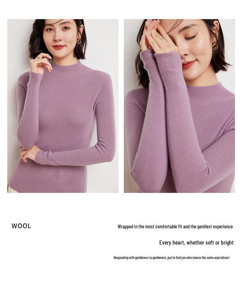 Machine Washable Fine-Spun Wool Sweater: 2026 Autumn/Winter Women's Slim Fit Knit with Half-High Collar.