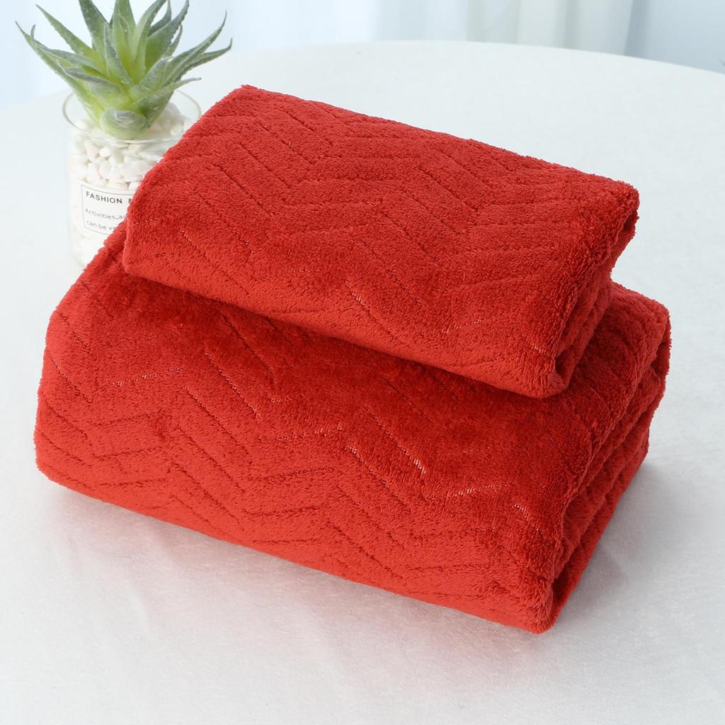 Temu Coral Fleece Bath Towel Set - Wheat Ear Style, Large Towels