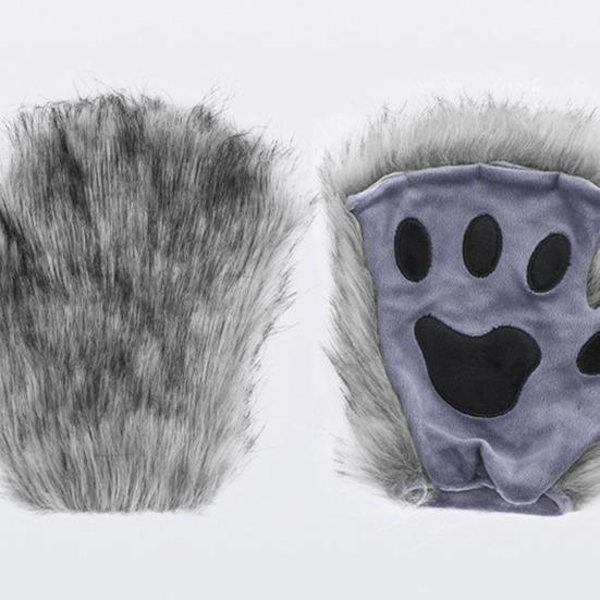 Faux Fur Cat Fox Maque Tail And Paw Gloves Set Handmade Furry Animal Therian Kit Masquerade Halloween Party Cosplay Costume Accessory