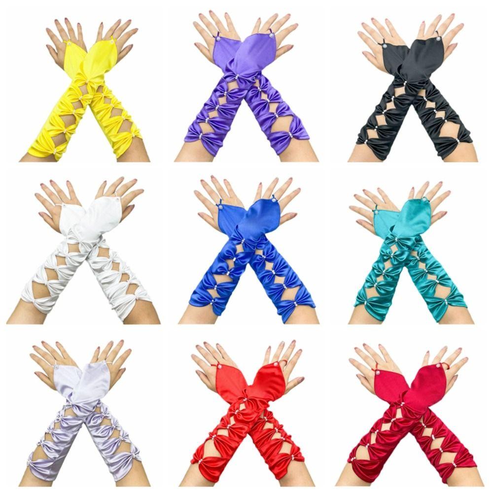 Arm Warmer Party Formal Gloves Bow Full Finger Gloves Temperament Women Long Gloves  Women