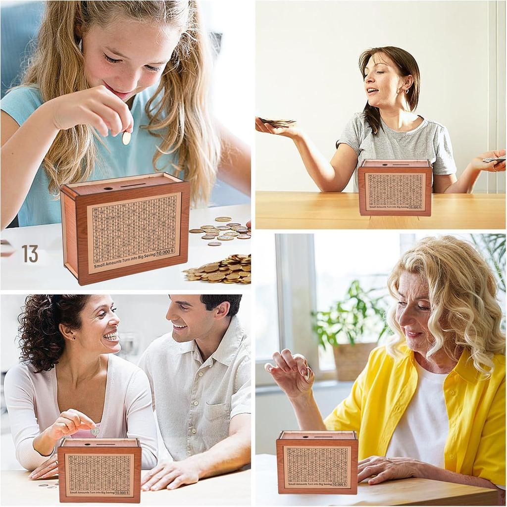 Cross-Border Money Box with Counter: Wooden Piggy Bank & 8 Stickers - Children's Gift