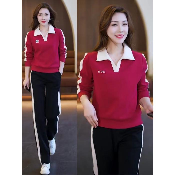 

Женский повседневный облегающий костюм-двойка: Весна/Осень Свободный крой с брюками широкого кроя L красный