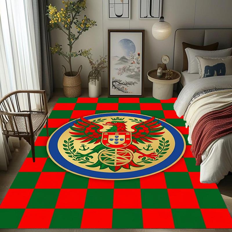 Royal Emblem Checkerboard Background carpet Living room and bedroom mats Suitable for all seasons Doormat Protective pad Fashion