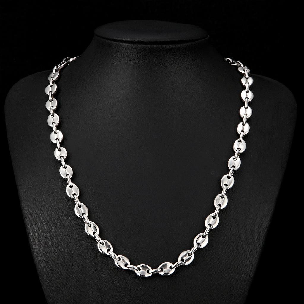 11MM Men's Necklace Titanium Steel Stainless Steel Button Coffee Bean Pig Nose Chain Necklace