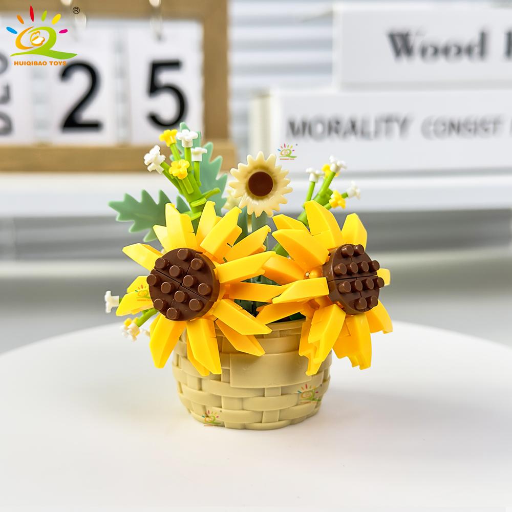 HUIQIBAO Model Floare Eternă Buchet Plantă la Ghiveci Micro Blocuri de Construcție MOC DIY Decor Birou Acasă Jucărie Cărămidă Pentru Copii