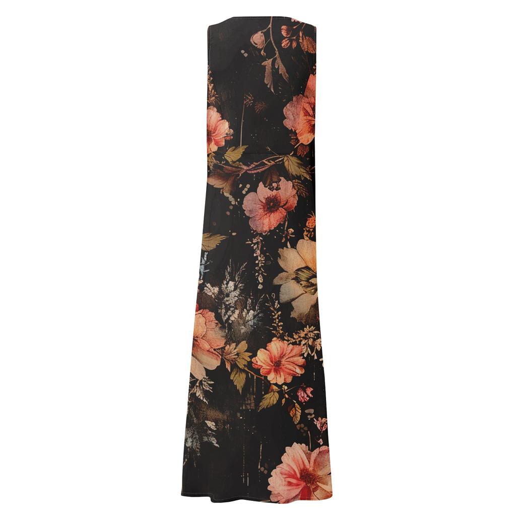 Women's Casual Comfortable Floral Print Sleeveless Cotton Pocket Dress