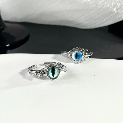 Devil'S Eye Cat Eye Ring Female Niche Design Adjustable Advanced Sense Personality Open Ring Stacked