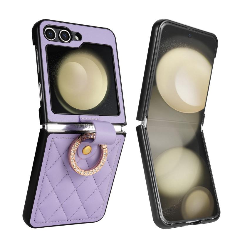 High Quality PU Leather Ring Holder Phone Case for Samsung Galaxy Z Flip 6 5 Flip6 Flip5 5G Protection Shockproof Cover