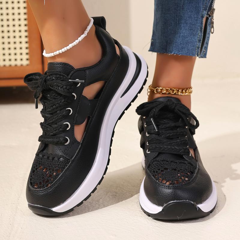 Fashion Fashion Hollow Out Lace Thick Bottom Chunky Sneaker Women 2025 Summer Wedge Heel Lace Up Sneaker Comfortable Casual Shoes Women