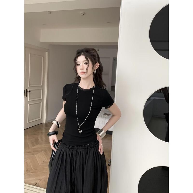 ZuoSe Women s Retro Lace Patchwork T-Shirt One Size (recommended 90-120 jin)