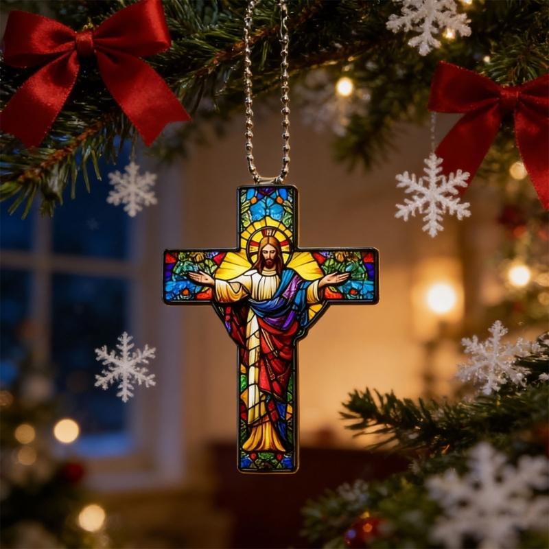 Acrylic Crosses Christian Christmas Ornament Christmas Tree Ornament Bag Charm Pendant Unique Religious Gift for Womens