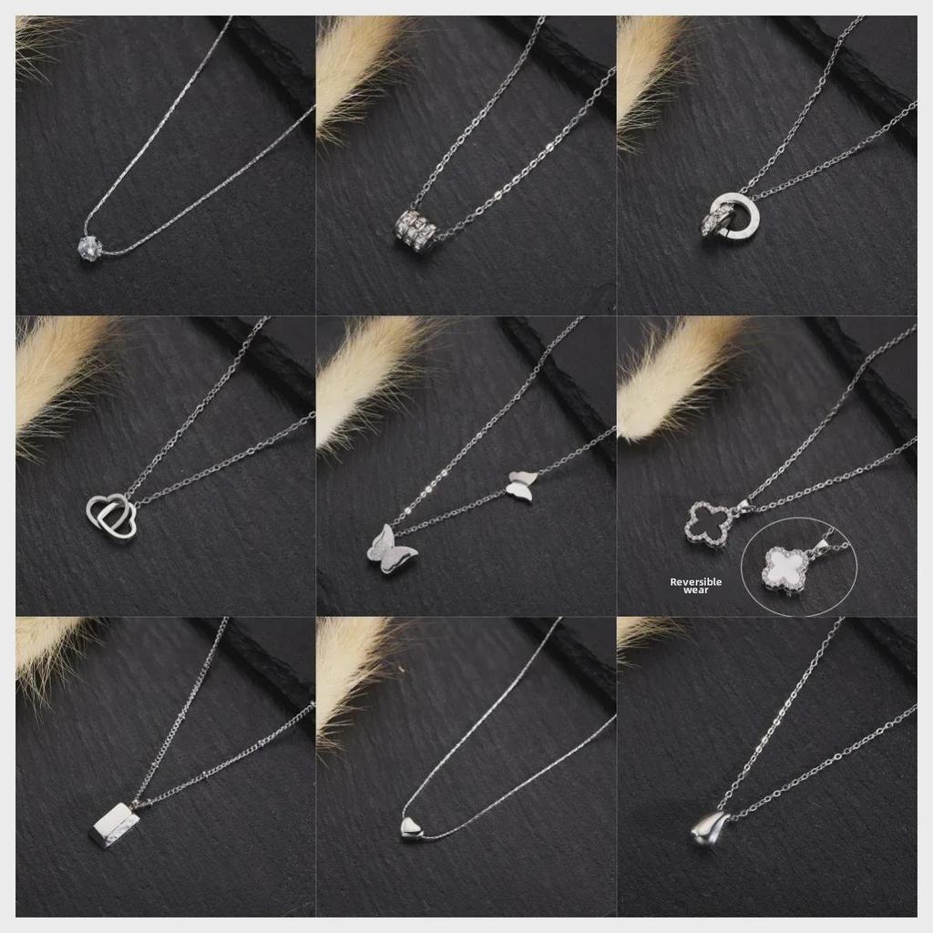 Colier nou din oțel titan argintiu rezistent la decolorare - Lanț de claviculă la modă, ușor și versatil pentru femei