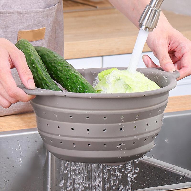 Folding Silicone Drain Basket Fruit Vegetable Washing Basket Foldable Strainer Colander Collapsible Drainer Kitchen