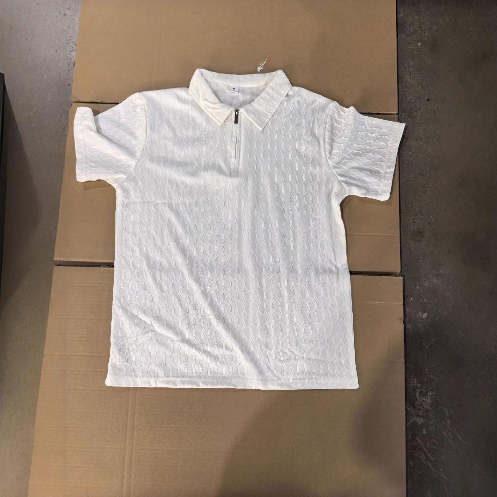 Men's Casual Polo Shirt with Zip, Short-sleeved, Loose-fit, Plain-coloured, Versatile T-shirt