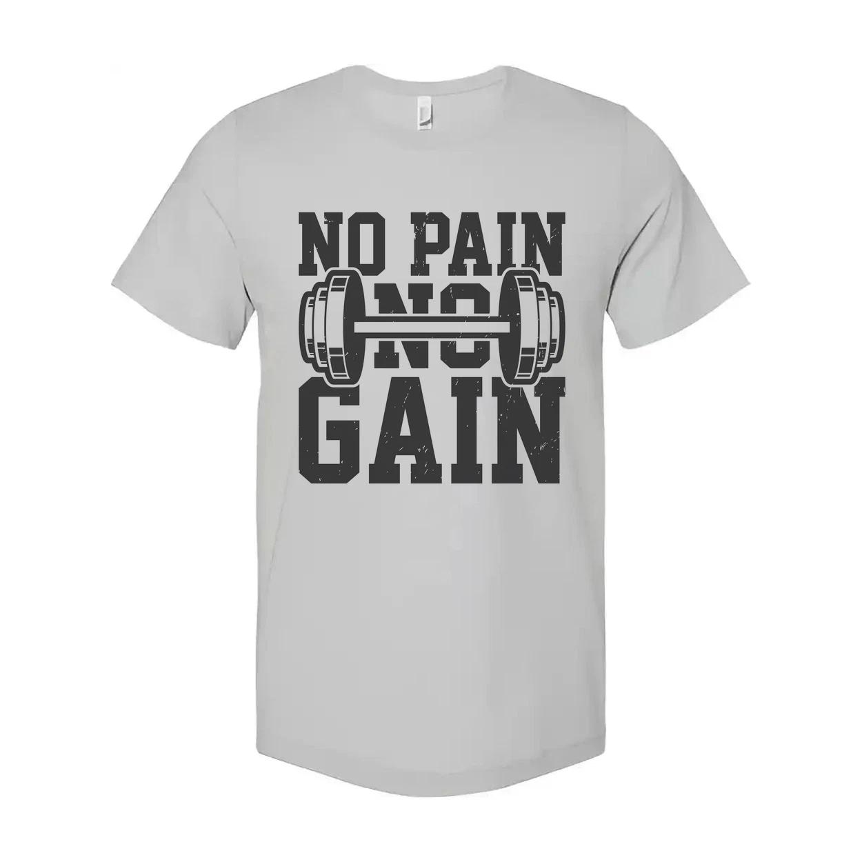 No Pain No Gain Unisex Weightlifting Graphic T Shirt With Barbell Design For Gym S