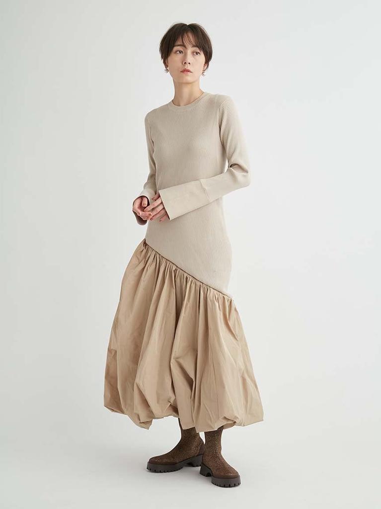 Emi Knit Docking Asymmetrical BEG Dress, 13WNO251004, Women's,