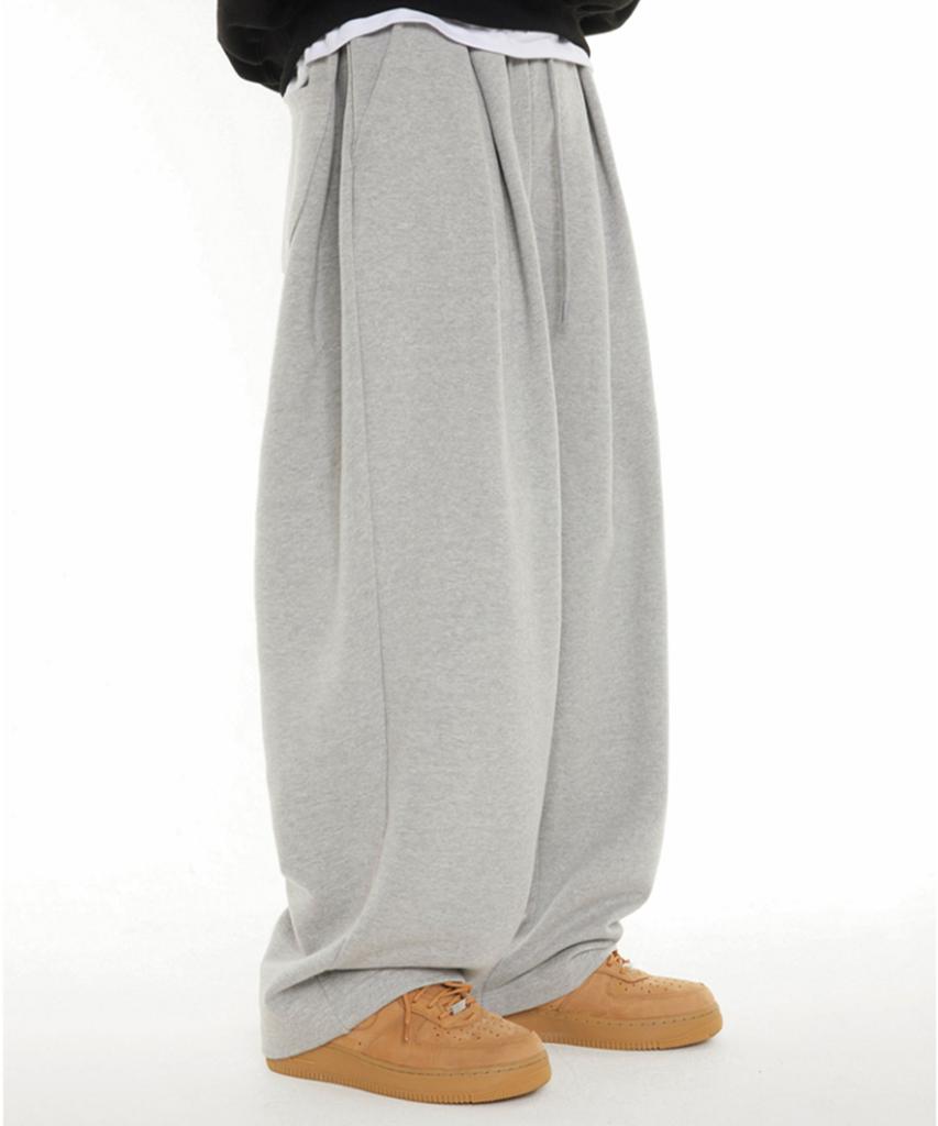 BOUNDARY (Summer Fabric Added) Double-Pleated Wide Long Sweatpants [Gray]