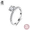 ORSA JEWELS Classic S925 Sliver Engagement Promise Ring D Color 6.5mm Round Moissanite Finger Rings Women Fine Jewelry MOR09