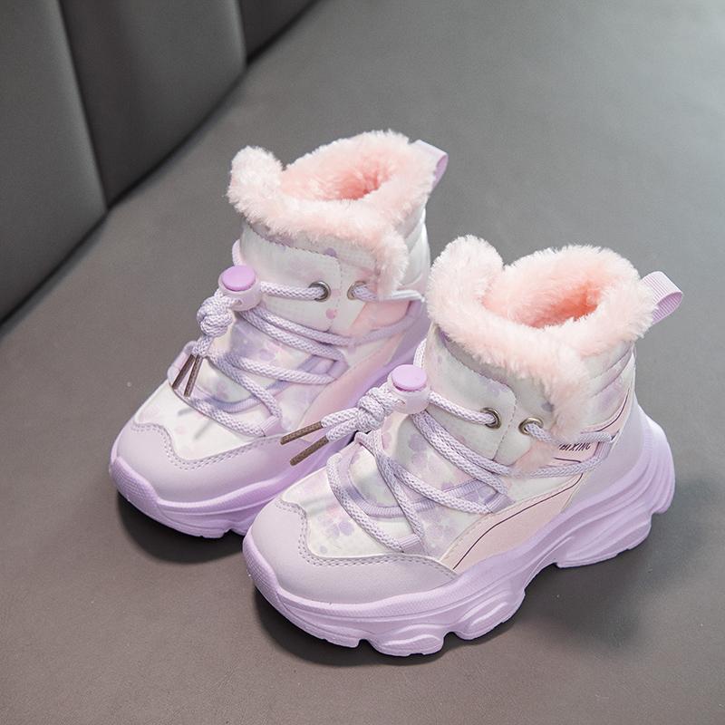 Children's Winter Fashionable Fleece Warm Cotton Boots Outdoor Casual High Top Snow Boots Casual Cotton Shoes