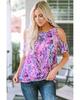 Azura Exchange Lavender Floral Print Cold Shoulder Blouse