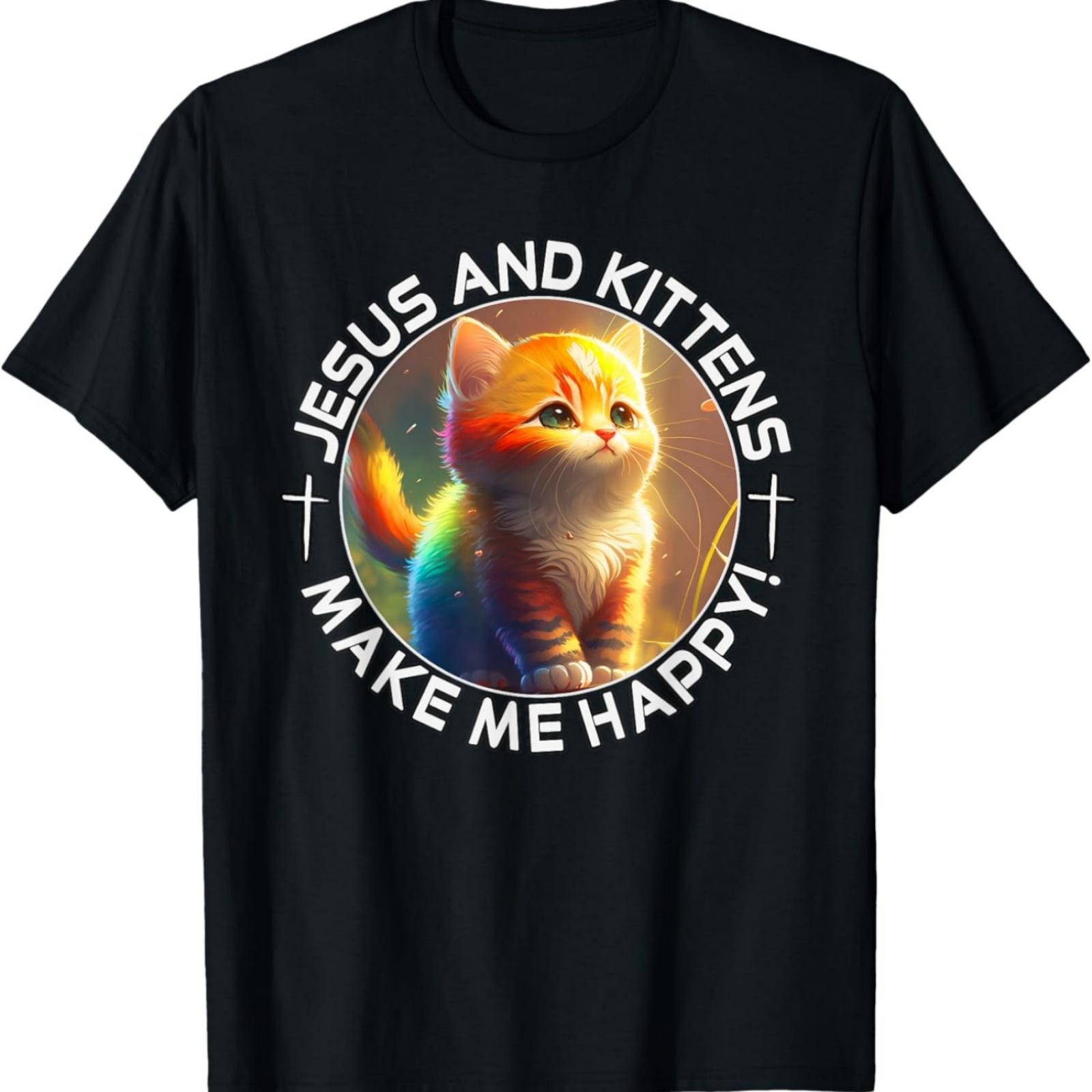 Jesus And Kittens Make Me Happy Religious Cat Faith In Cats T-Shirt XXXXXL разноцветный