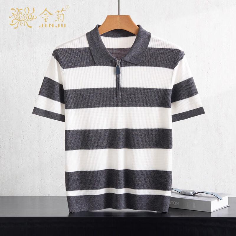 Jinju Men s 100% Tencel Half-Zip Striped Short Sleeve Polo Shirt M