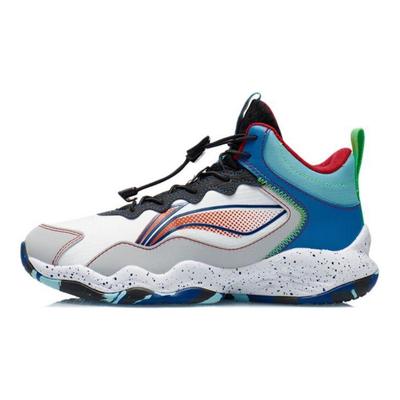 Li Ning Youth Pioneer Spirit I TD Comfortable Non-Slip Wear-Resistant Breathable Mid-Top Basketball Shoes Kids Basketball Shoes White Gray YKBR050-3
