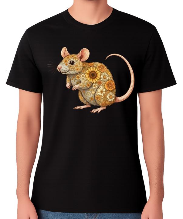 Floral Mouse Illustration T-Shirt Cute Woodland Animal Unisex Tee S разноцветный