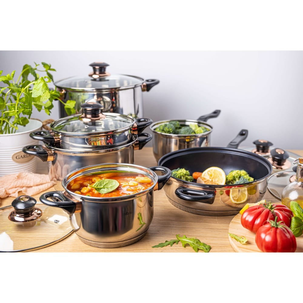 Zestaw garnków stalowych Jumbo 12 ele. KINGHOFF KH-1767 Rosegold