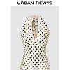 UR French Polka Dot Halter Neck Backless Dress