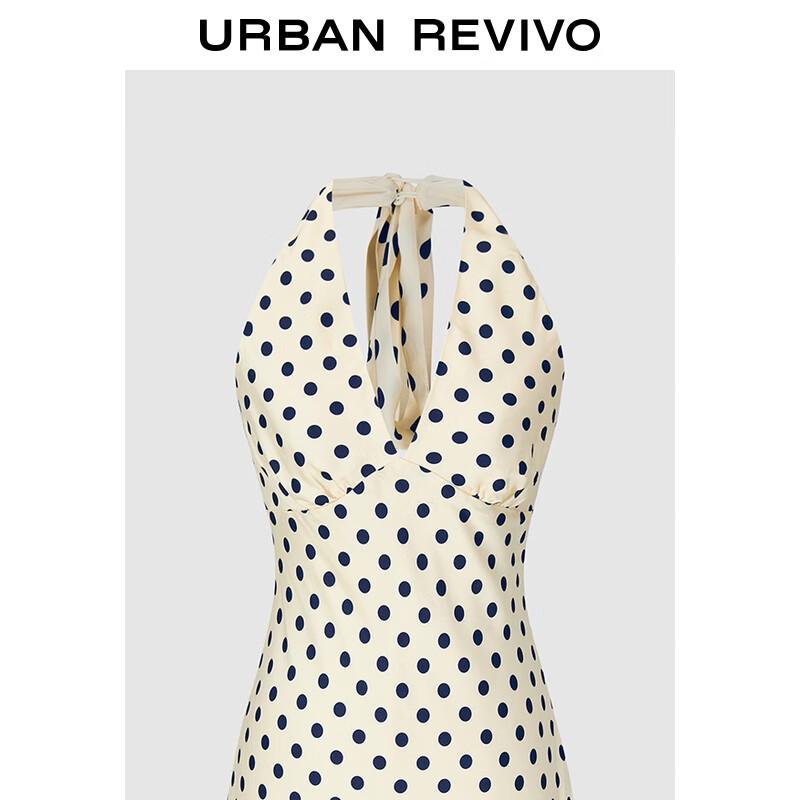 UR French Polka Dot Halter Neck Backless Dress