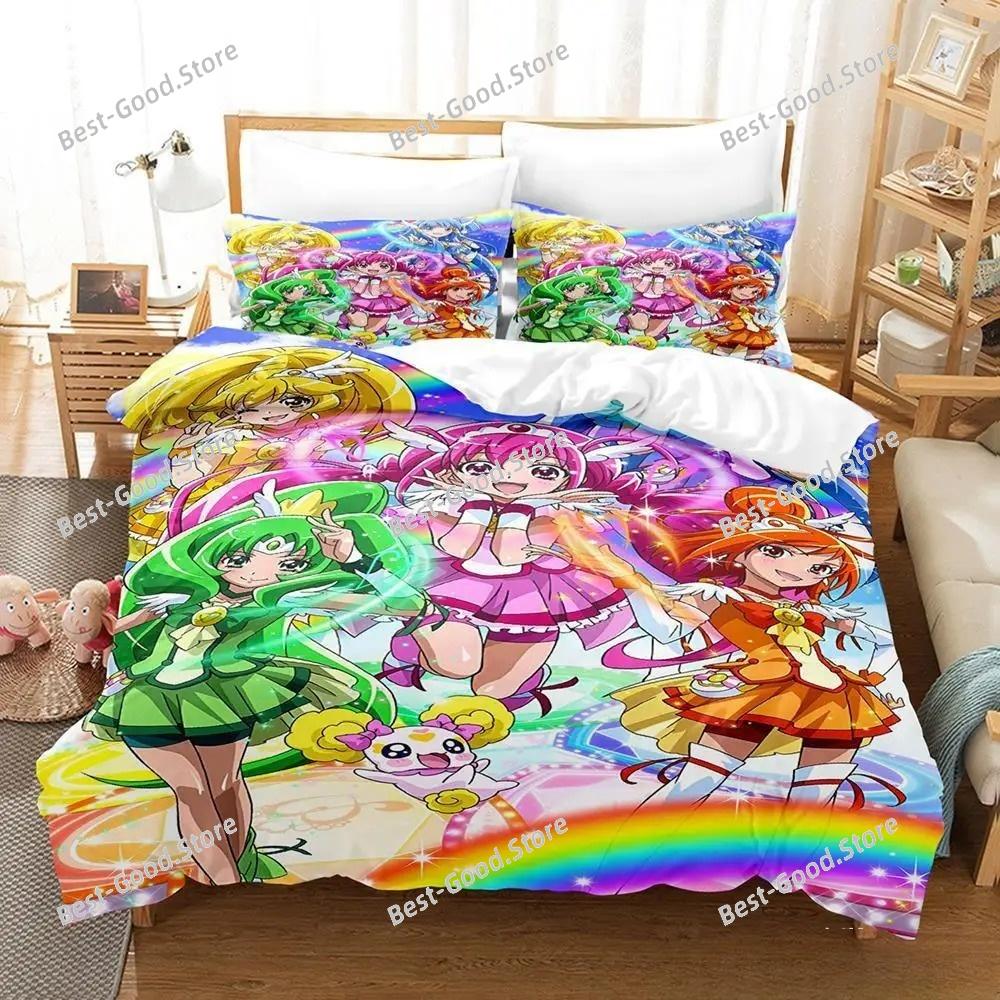 Smile PreCure! Bettwäsche-Set Einzelbett Twin Full Queen King Size Bettset Erwachsener Kind Schlafzimmer Bettbezug-Sets 3D-Druck Kawaii Anime Bett