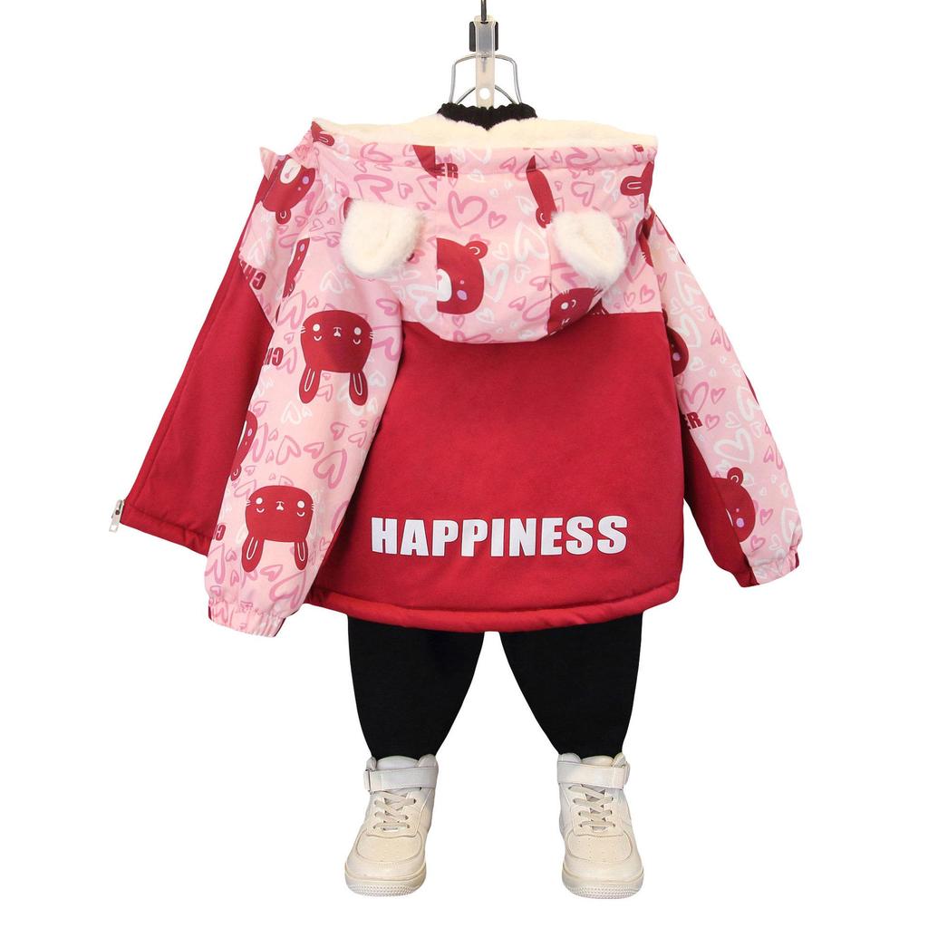 New 2025 Girls' Thickened Hooded Love Jacket for Autumn and Winter