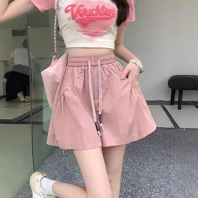 Women's 2025 Summer Pink Casual High-Waist A-Line Loose Wide-Leg Shorts