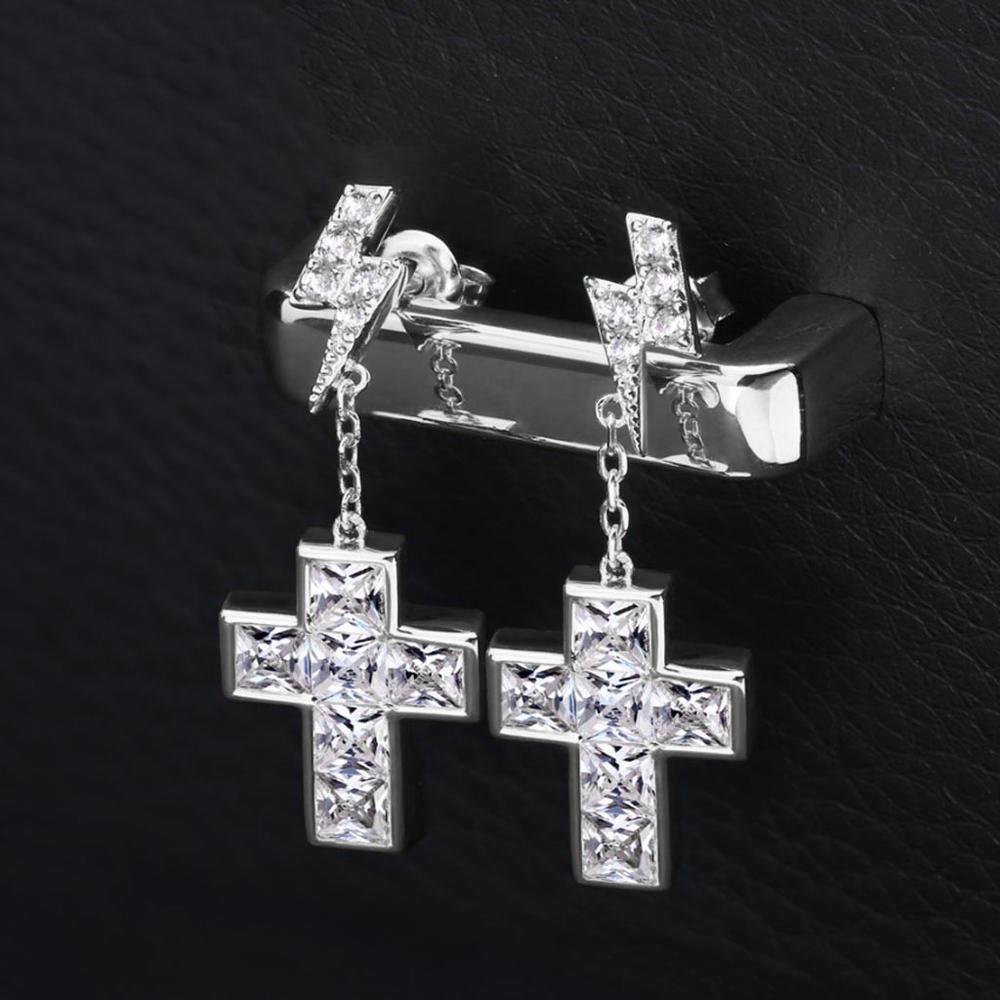 

Hip Hop Cross Pendant Dangle Earring For Men Women Gold Color Dazzling CZ Ice Studded Drop Rock Piercing Earing Zircon OHE138