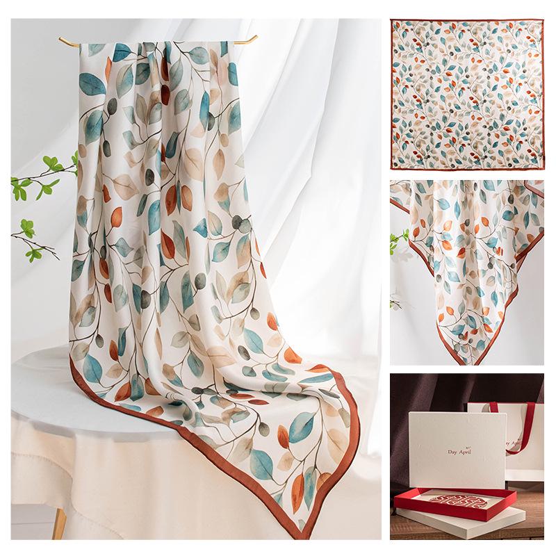 

Women s 100% Mulberry Silk Double-Sided Floral Scarf - Elegant, Versatile, Dual-Use Shawl & Sun Protection Neckerchief 110*110cm